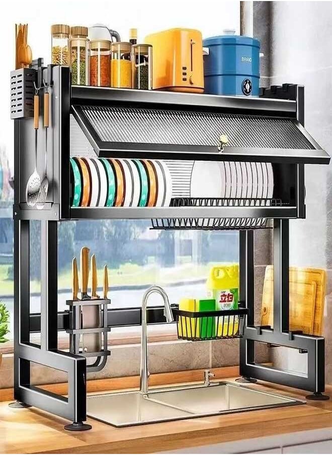 Generic - Over The Sink Dish Drying Rack, 2 Tier Over The Sink Shelf with Cover Large Storage Kitchen Dish Rack Shelf for Counter Organization with Hooks Counter Dish Drying Rack for Kitchen - Image 1