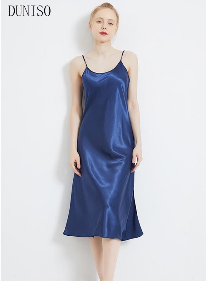 DUNISO Women's Sleeveless Silk Nightgown Camisole Sleep Dress Built in Bra Removable Pads Nightwear Softable Round Neck Pajama Dress For Ladies - Image 5