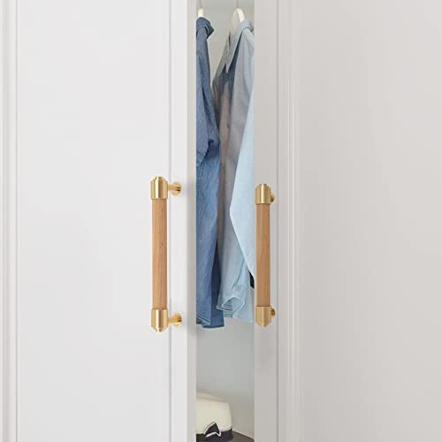 KOXHERO Wood and Brass Cabinet Pulls 6 Inch Center to Center Double Hole 4Pack Modern Kitchen Drawer Handle Unfinished Dresser Knob for Closet Cupboard Wardrobe Brushed Finish - Image 3