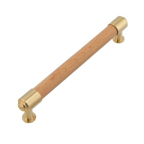 KOXHERO Wood and Brass Cabinet Pulls 6 Inch Center to Center Double Hole 4Pack Modern Kitchen Drawer Handle Unfinished Dresser Knob for Closet Cupboard Wardrobe Brushed Finish - Image 1