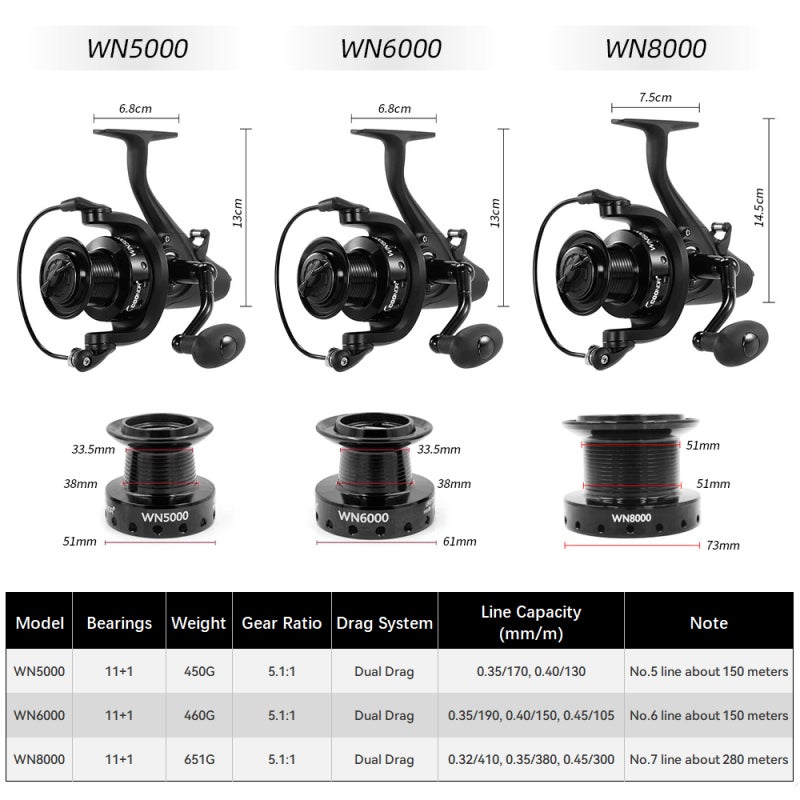 COONOR Spinning Fishing Reel Full Metal 5000/6000/8000 11+1BB Nylon Metal High-speed Lightweight for Stream Trout Bass Double Unloading Force Fishing Wheel - Image 2