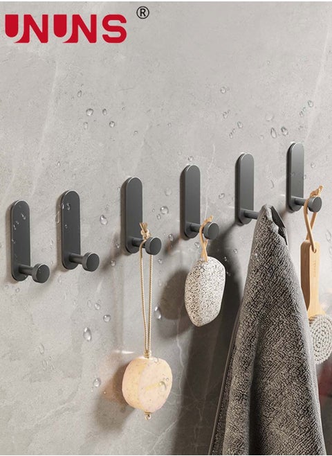 6-Piece Self Adhesive Hook,Gun Grey Towel Hooks Stick On Bathroom Or Kitchen,Space Aluminum,Wall Hooks Self Adhesive Hooks