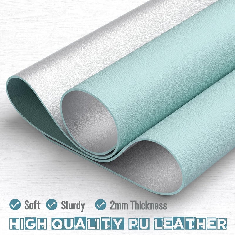 Hsurbtra Desk Pad, 30" x 14" Dual Side PU Leather Desk Mat, Waterproof Non-Slip Desktop Blotter Protector, Large Mouse Pad for Laptop Keyboard Office Home, Blue and Silver - Image 5