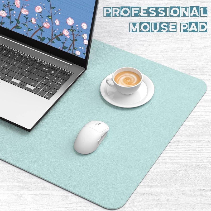 Hsurbtra Desk Pad, 30" x 14" Dual Side PU Leather Desk Mat, Waterproof Non-Slip Desktop Blotter Protector, Large Mouse Pad for Laptop Keyboard Office Home, Blue and Silver - Image 4
