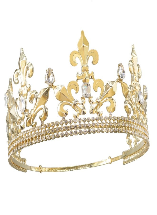 Winvin Royal King Crown Men Metal Prince Crowns Tiaras Full Round For Party Halloween Costume Birthday (Gold) - Image 1