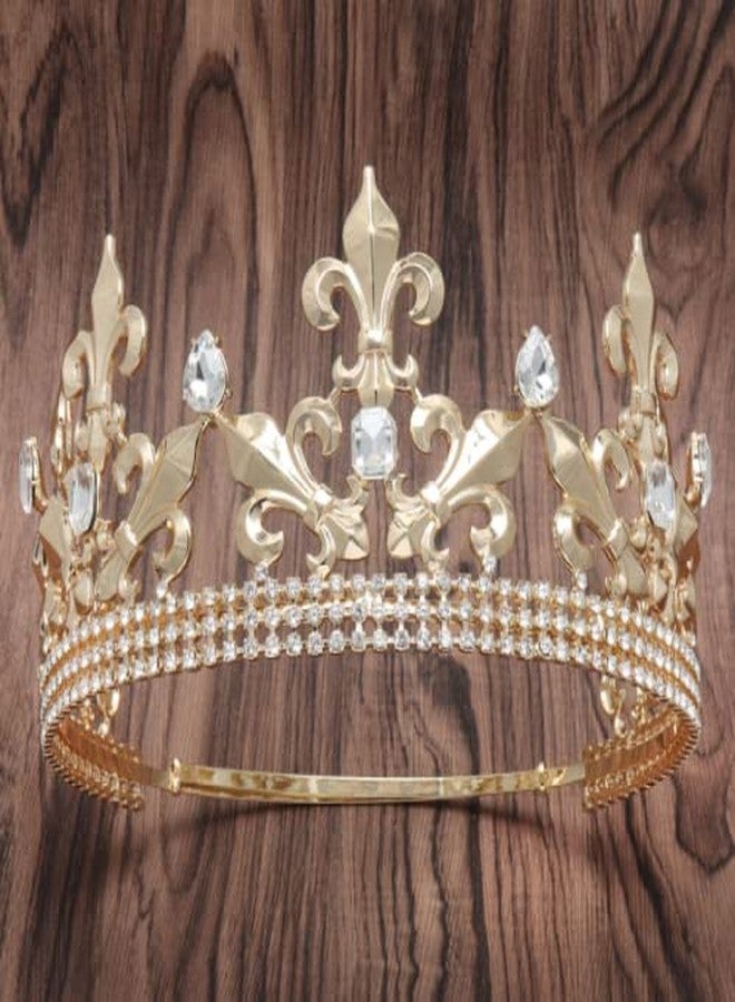 Winvin Royal King Crown Men Metal Prince Crowns Tiaras Full Round For Party Halloween Costume Birthday (Gold) - Image 4