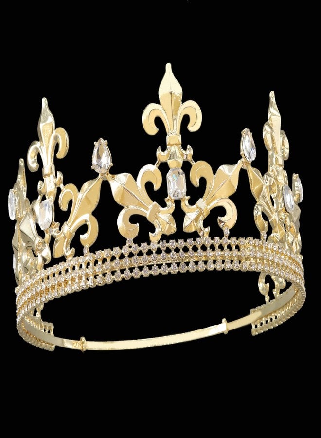 Winvin Royal King Crown Men Metal Prince Crowns Tiaras Full Round For Party Halloween Costume Birthday (Gold) - Image 5
