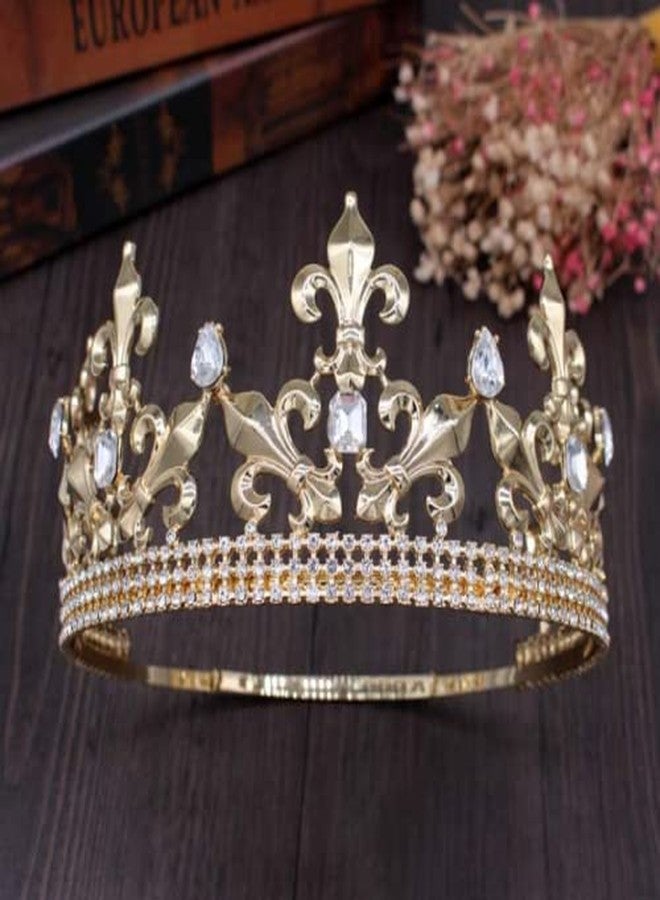 Winvin Royal King Crown Men Metal Prince Crowns Tiaras Full Round For Party Halloween Costume Birthday (Gold) - Image 3