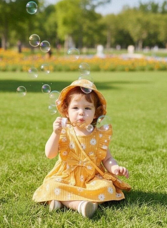 Renotemy Baby Girl Dress 12-18 Months Summer Outfits Yellow Daisy Ruffle Sleeveless Dress Floral Big Bow Sundress 1 Year Old Baby Clothes Birthday Gifts Cute Casual Outfits Beach Dresses with Hat - Image 3