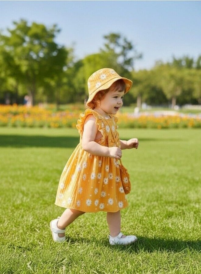 Renotemy Baby Girl Dress 12-18 Months Summer Outfits Yellow Daisy Ruffle Sleeveless Dress Floral Big Bow Sundress 1 Year Old Baby Clothes Birthday Gifts Cute Casual Outfits Beach Dresses with Hat - Image 4