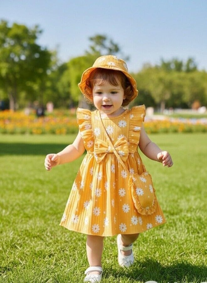 Renotemy Baby Girl Dress 12-18 Months Summer Outfits Yellow Daisy Ruffle Sleeveless Dress Floral Big Bow Sundress 1 Year Old Baby Clothes Birthday Gifts Cute Casual Outfits Beach Dresses with Hat - Image 2