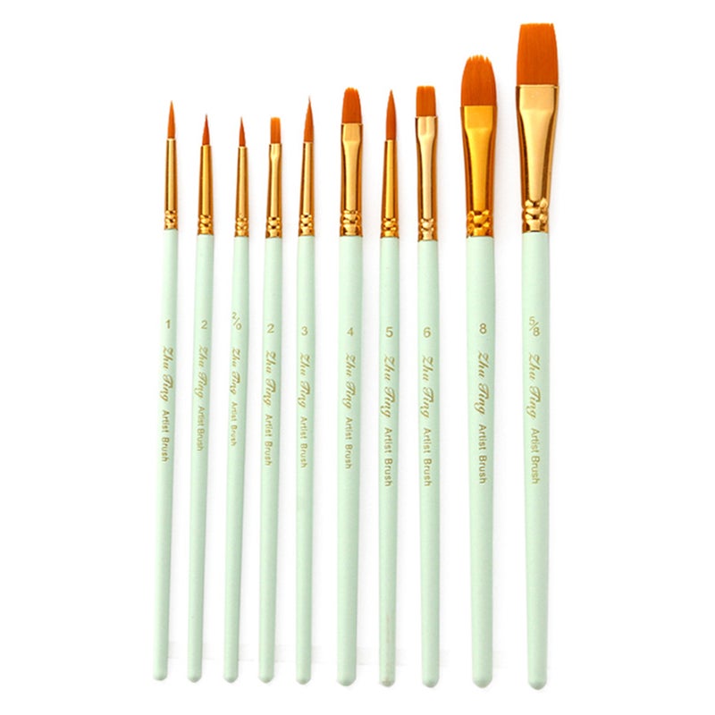 10pcs Nylon Hair Paint Brush Set Face Nail Art Round Pointed Tip Wooden Handle Artists Brushes Art Supplies - Image 1