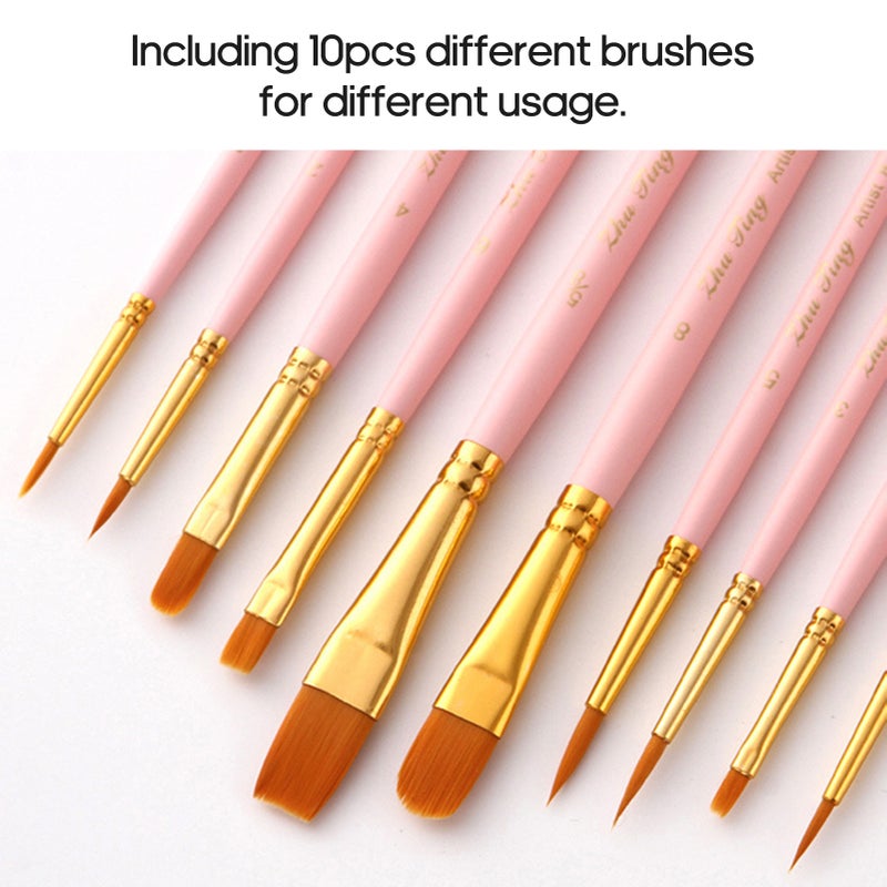 10pcs Nylon Hair Paint Brush Set Face Nail Art Round Pointed Tip Wooden Handle Artists Brushes Art Supplies - Image 5