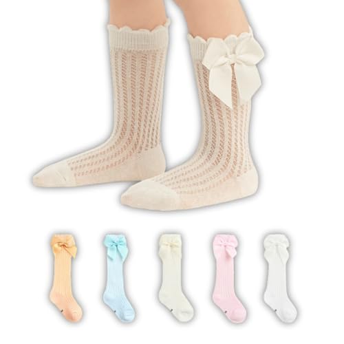 GUCHIGU Unisex Baby Knee High Socks Toddlers Breathable Cute Print Sock Anti-mosquito Long Knit 5 Pair Cotton Ankle Mesh Socks for Little Kids Boys Girls (6-24 Months, Pack of 5) - Image 1