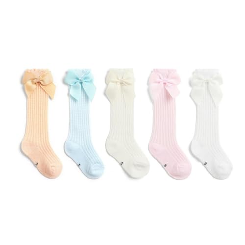GUCHIGU Unisex Baby Knee High Socks Toddlers Breathable Cute Print Sock Anti-mosquito Long Knit 5 Pair Cotton Ankle Mesh Socks for Little Kids Boys Girls (6-24 Months, Pack of 5) - Image 2