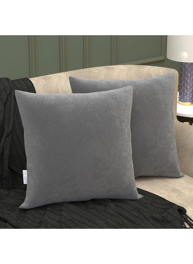 MY ARMOR Velvet Cushion Covers Set of 2-16 x 16 Inches / 40 x 40 Cm, Soft & Luxurious Cushion Cases for Bedroom, Sofa, Chair & Living Room - Grey - Image 1