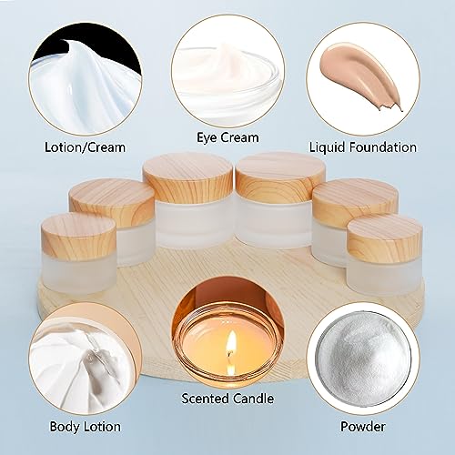 Miayon 6Pcs Glass Cosmetic Container with Wood Grain Lid Refillable Cosmetic Jar Frosted Glass Cream Container with Leak-proof Lid Empty Sample Jar for Makeup,Lotion,Eye Creams,Scrub Cream,Home Travel - Image 5