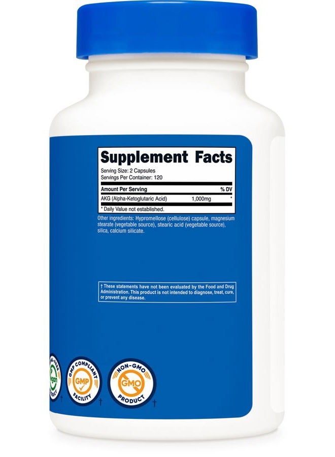 Nutricost AKG Alpha Ketoglutaric Acid Supplement 1,000 mg, 240 Capsules, 120 Servings Per Bottle - Powerful Precursor to Glutamine & Arginine, Energy Support Supplement - Image 5