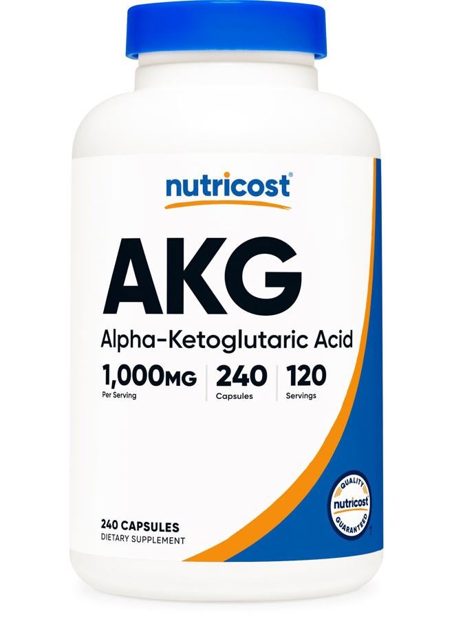 Nutricost AKG Alpha Ketoglutaric Acid Supplement 1,000 mg, 240 Capsules, 120 Servings Per Bottle - Powerful Precursor to Glutamine & Arginine, Energy Support Supplement - Image 1