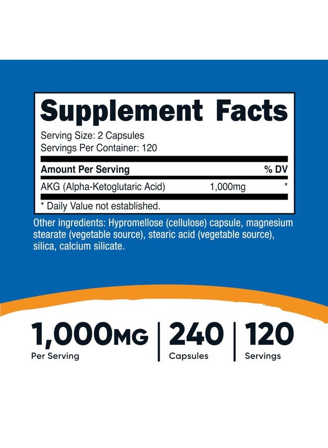 Nutricost AKG Alpha Ketoglutaric Acid Supplement 1,000 mg, 240 Capsules, 120 Servings Per Bottle - Powerful Precursor to Glutamine & Arginine, Energy Support Supplement - Image 2