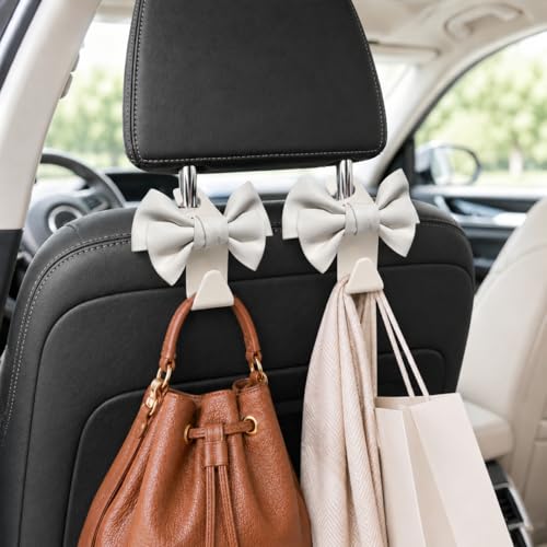 BVGACI 2 Pack Car Purse Hooks Cute Bow Car Seat Headrest Hook Hanger for Purses and Bagswhite - Image 3