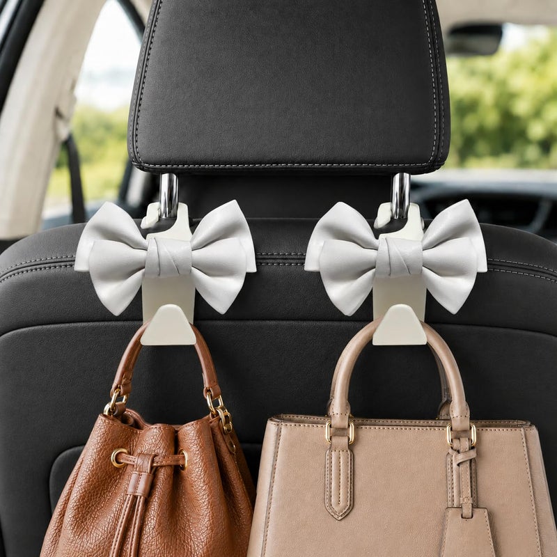 BVGACI 2 Pack Car Purse Hooks Cute Bow Car Seat Headrest Hook Hanger for Purses and Bagswhite - Image 2