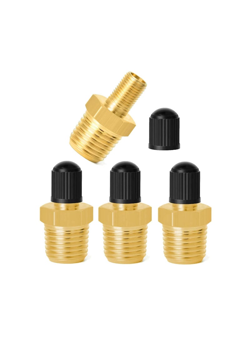 1/4 Inch NPT Tank Valves, Anti-Corrosion Brass Schrader Valve with 1/4" Male NPT Standard Thread Core and Cap, Car Air Valve, Air Compressor Tank Fill Valves Air Tool Fittings(4Pcs) - Image 1