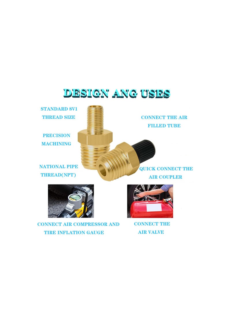 1/4 Inch NPT Tank Valves, Anti-Corrosion Brass Schrader Valve with 1/4" Male NPT Standard Thread Core and Cap, Car Air Valve, Air Compressor Tank Fill Valves Air Tool Fittings(4Pcs) - Image 4