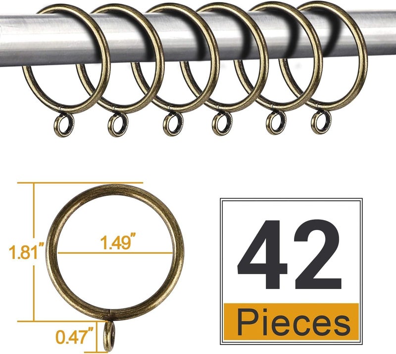 ANJUU 42 PCS Curtain Rings, 1.5 inch Metal Curtain Drape Sliding Eyelet Rings-Hanging Rings for Curtains and Rods, Fits Up to 1 1/4-Inch Rod, Antique Bronze(Clips Not Included) - Image 2