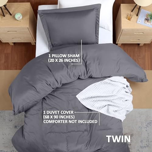 Utopia Bedding Duvet Cover Twin Size - 2 Piece with Zipper Closure - 1 Comforter Cover 68X90 Inches & 1 Pillow Sham 20X26 Inches (Grey) Comforter Not Included - Image 2