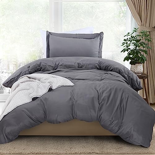 Utopia Bedding Duvet Cover Twin Size - 2 Piece with Zipper Closure - 1 Comforter Cover 68X90 Inches & 1 Pillow Sham 20X26 Inches (Grey) Comforter Not Included - Image 1