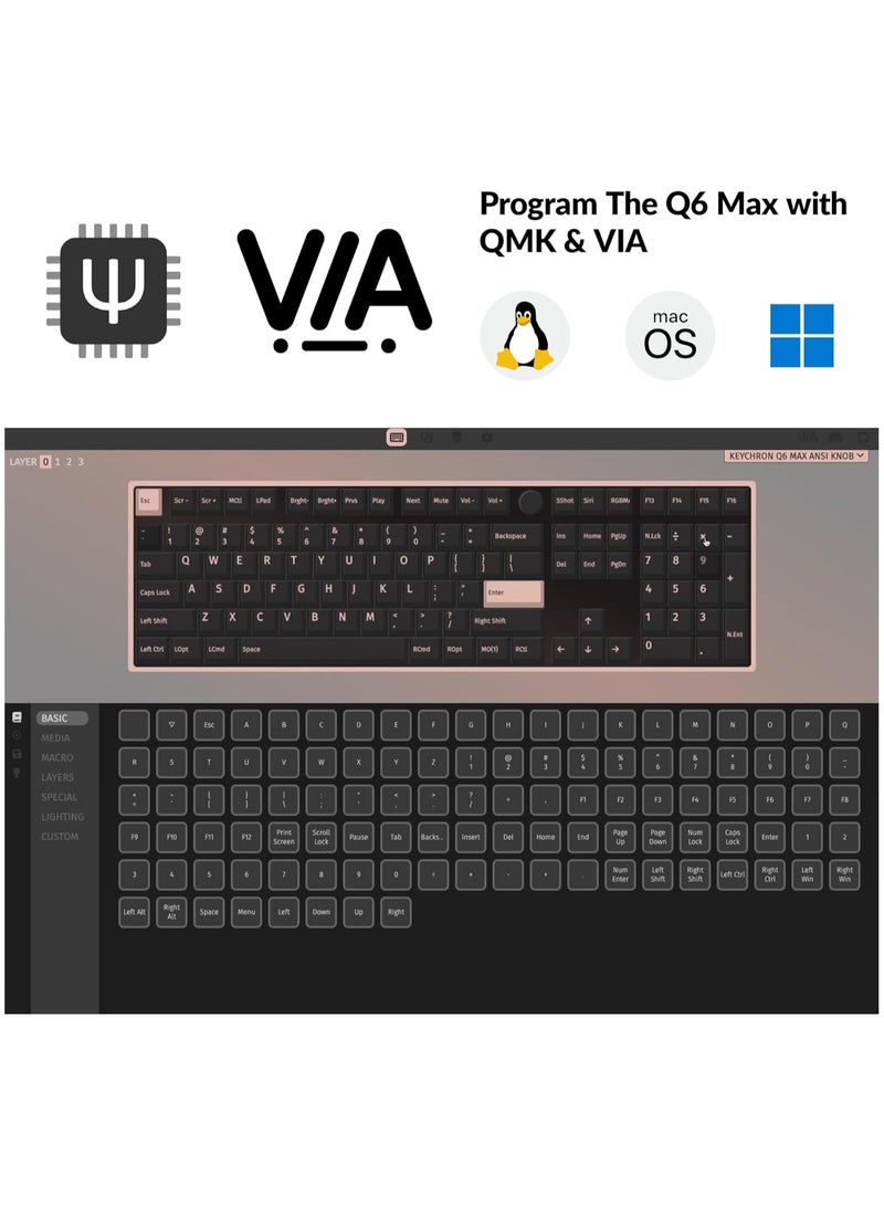 Keychron Q6 Max 100% layout 2.4 GHz wireless QMK/VIA Wireless Mechanical Keyboard Bluetooth USB-C wired Gateron G pro red switch with RGB Backlight Hot swappable Gaming keyboard Knob version Compatible with Mac & Windows - Image 3