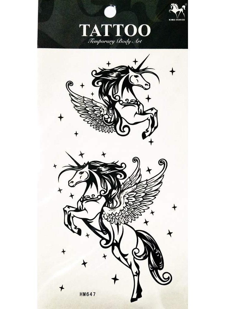 PP TATTOO - 1 Sheet Horse Unicorn wing Flying Star Cartoon Temporary Tattoos Sticker for Women Men Body Art Sexy Fake Stickers Removable - Image 1