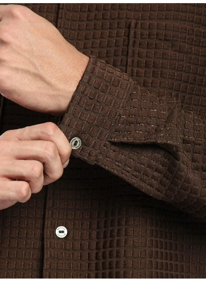 Beyoung Brown Bubble Textured Shacket