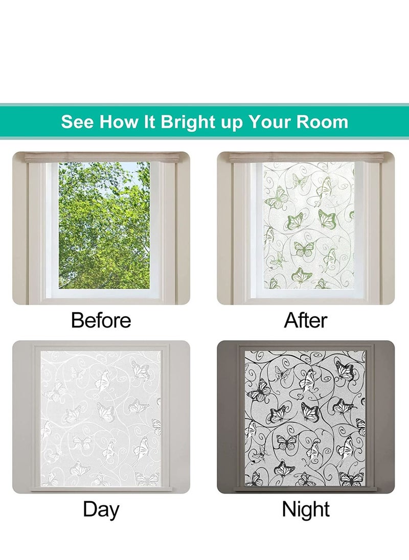 SYOSI Privacy Window Film, Static Cling Removable Sun UV Blocking and Heat Control Decorative Film for Home Office, Bedroom, Bathroom, Kitchen, Butterfly 45CMx200CM  - Image 4