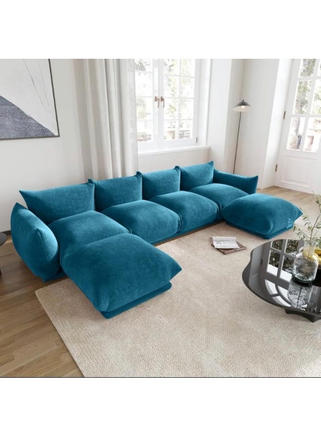 Comfynest Modern Living Room Home Furniture Elegant White Boucle Modular Sectional Sofa Set (Blue)  - Image 1