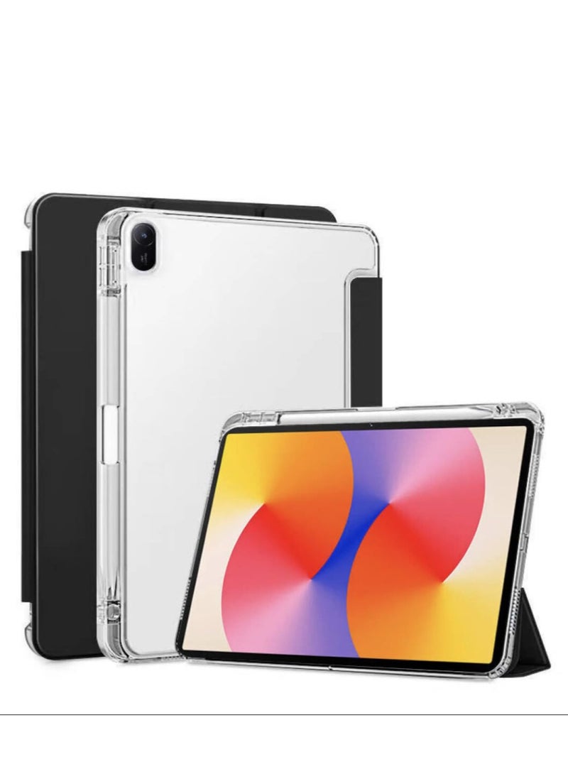 Case Compatible with Huawei MatePad SE 11 Inch 2024/MatePad 11" 2023 Acrylic Transparent and Anti-yellowing Tablet Case with Pen Holder Auto Sleep/Wake Multi-angle Bracket (Black)  - Image 1