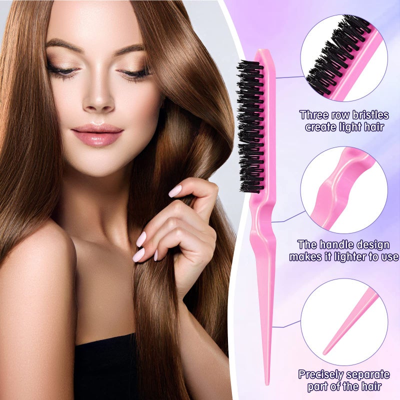 Zopeal 8 Pcs Styling Hair Comb Brush Set with Teasing Edge Brush Parting Rat Tail Comb Hairclip for Women Slicking Ponytail and Smoothing Hair(Pink) - Image 3