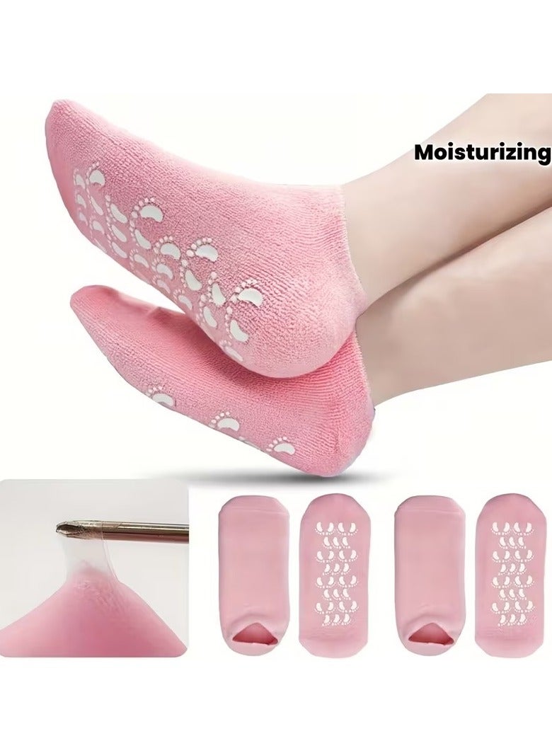 HIAS 4-Piece Pink Spa Gel Socks & Gloves Set | Deep Moisturizing Therapy for Dry, Cracked Hands & Feet | Reusable, Anti-Slip, Gel-Lined with Essential Oils & Vitamins for Home Spa Treatment - Image 2