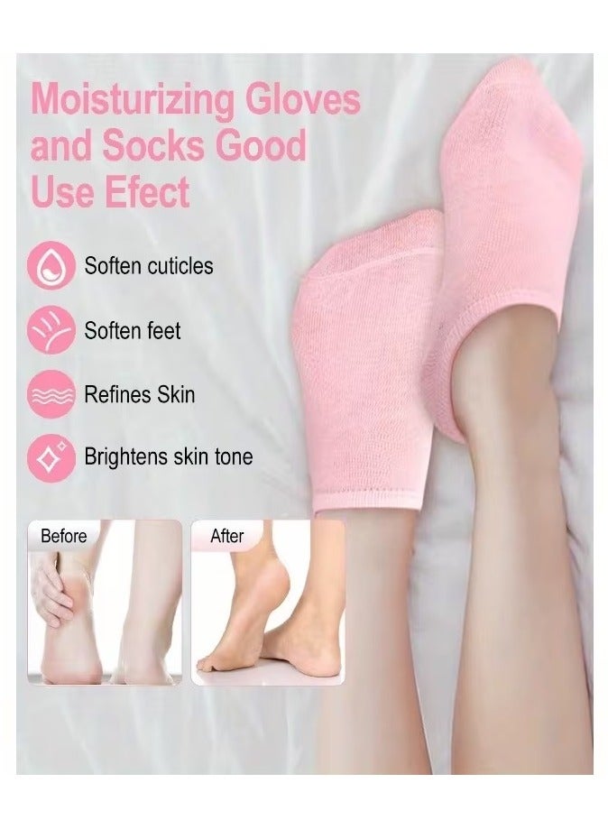 HIAS 4-Piece Pink Spa Gel Socks & Gloves Set | Deep Moisturizing Therapy for Dry, Cracked Hands & Feet | Reusable, Anti-Slip, Gel-Lined with Essential Oils & Vitamins for Home Spa Treatment - Image 4