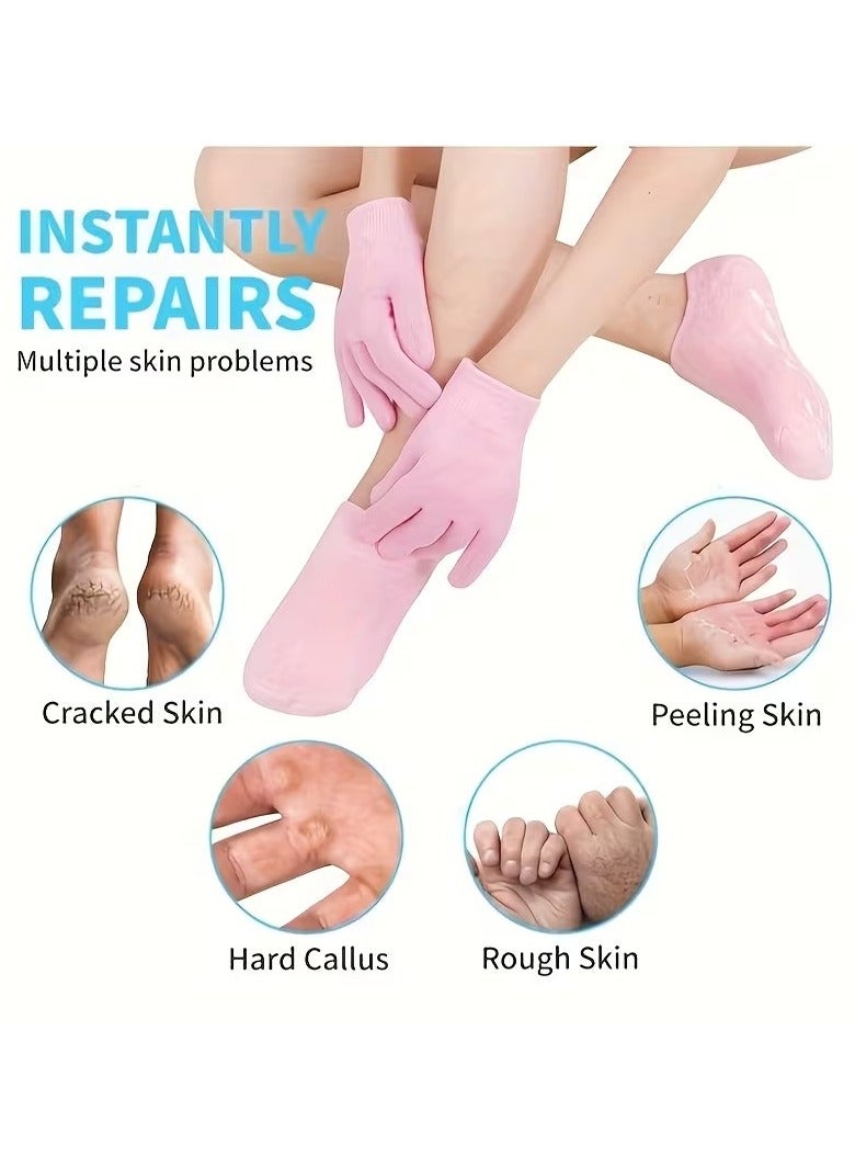 HIAS 4-Piece Pink Spa Gel Socks & Gloves Set | Deep Moisturizing Therapy for Dry, Cracked Hands & Feet | Reusable, Anti-Slip, Gel-Lined with Essential Oils & Vitamins for Home Spa Treatment - Image 5