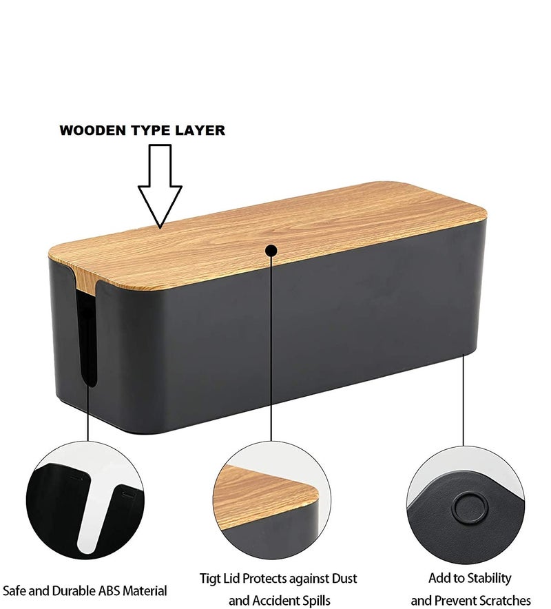 TIPAKKA Cable Wire Organizer Box Cable Manager Box for Office,Home (Wooden, Black Big) :40.5 * 15.7 * 13.6cm - Image 4