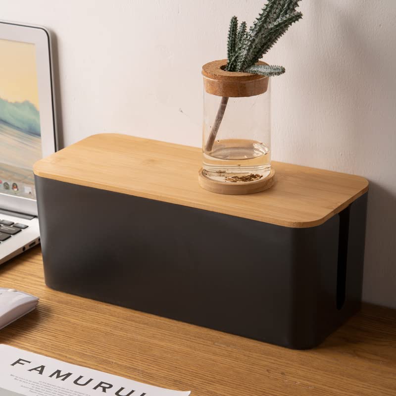 TIPAKKA Cable Wire Organizer Box Cable Manager Box for Office,Home (Wooden, Black Big) :40.5 * 15.7 * 13.6cm - Image 3