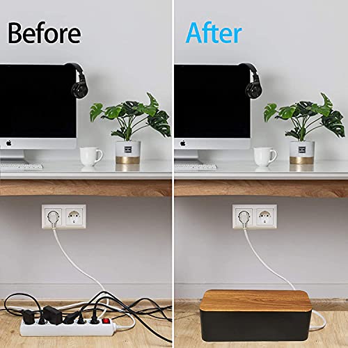 TIPAKKA Cable Wire Organizer Box Cable Manager Box for Office,Home (Wooden, Black Big) :40.5 * 15.7 * 13.6cm - Image 2