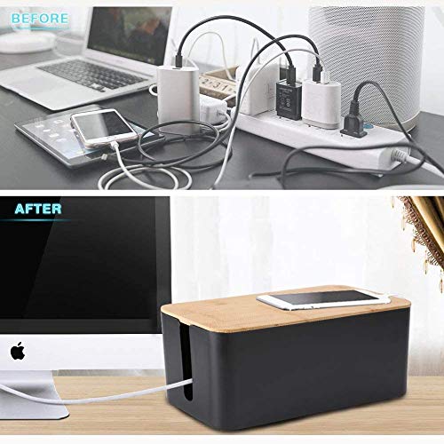 TIPAKKA Cable Wire Organizer Box Cable Manager Box for Office,Home (Wooden, Black Big) :40.5 * 15.7 * 13.6cm - Image 5