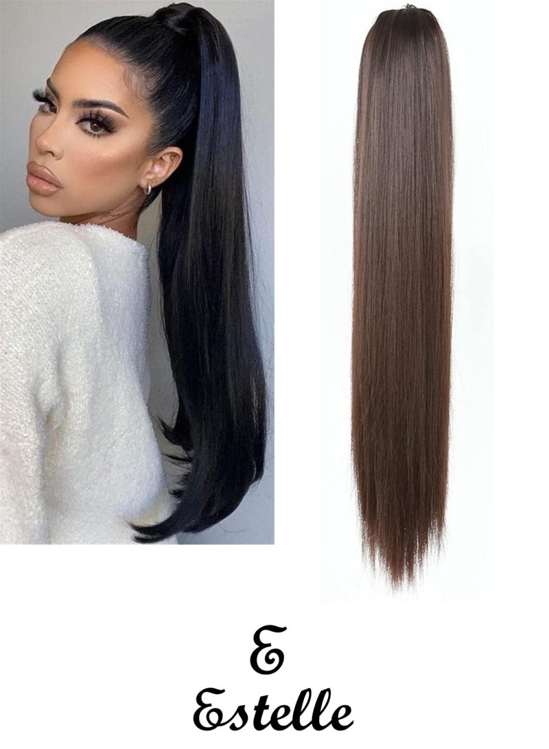 إستيل استل مخلب كليب في شعر ذيل حصان طويل مستقيم مستقيم للنساء (بني داكن) - Image 1