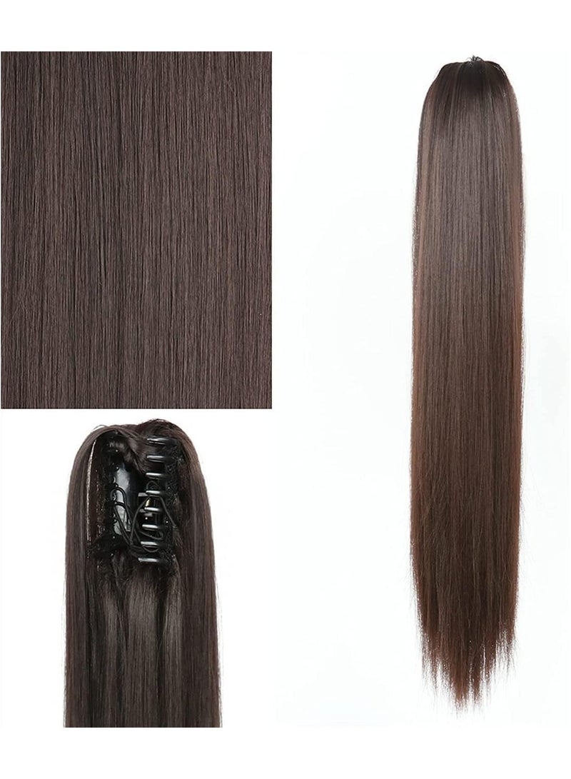 إستيل استل مخلب كليب في شعر ذيل حصان طويل مستقيم مستقيم للنساء (بني داكن) - Image 2