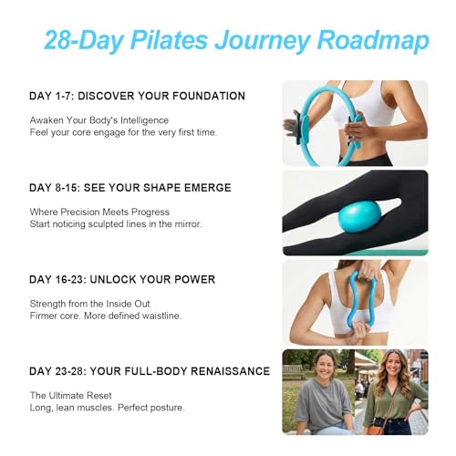 ElaraFit 13 Piece Pilates Kit for Women Home Pilates Ring and Ball Set with 5 Resistance Bands Stretch Strap Arm Exerciser Grip Socks Storage Bag and Workout Guide 13 Inch Magic Circle Blue - Image 3