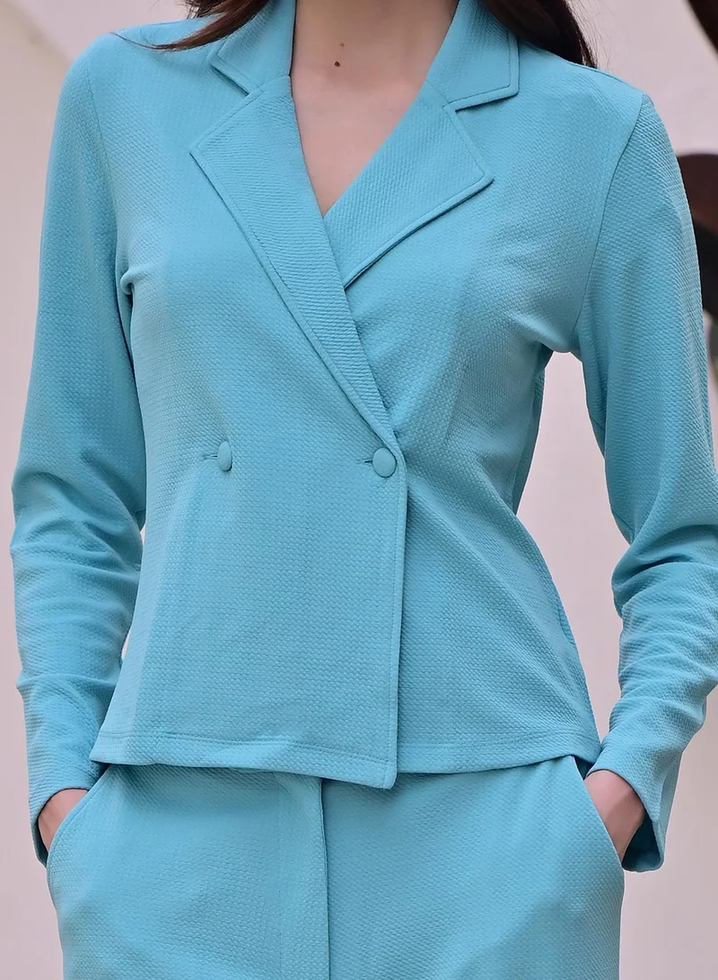 Dennis Lingo Women's Light Blue 100% Polyester Solid Single-Breasted Upper Full Length Casual Bottom Regular Fit Co-Ords