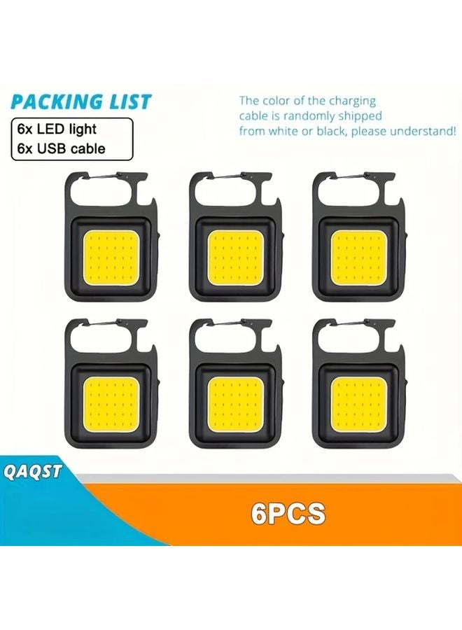 6pcs Ultra Bright Mini USB Rechargeable COB Flashlight With Carabiner And Bottle Opener - Image 1